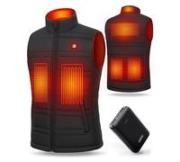 UNBON Men's Heated Vest, Men's Heated Jacket with 10000 mAh USB Battery, Men's Sleeveless Heated Down Jacket with 3 Temperatures 6 Heating Zones for Motorcycle Hunting, Black-with 10000mAh USB Battery