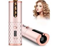 Unbound Cordless Auto Rotating Ceramic Hair Curler USB Rechargeable Automatic Curling Iron LED Display Temperature Gold Color