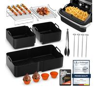 UNBOX Accessory set for Airfryer - 15-piece set suitable for Ninja Foodi Flexdrawer AF500EU 10,4L, Cosori 10L, Cecotec 9000 9L, 1×10,4L and 2×5,2L - Includes silicone baking pan & e-book
