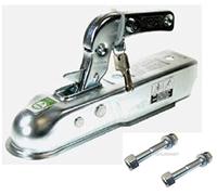 Unbraked trailer coupling/hitch for 50mm towball with lock, nuts & bolts