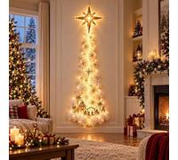 unbrand Lighted Christmas Reindeer Waterfall Wall Decor, Flying Deer with Warm LED String Lights Snow Star Ornaments, Rustic Holiday Wall for Indoo...