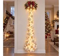 unbrand Lighted Christmas Reindeer Waterfall Wall Decor, Flying Deer with Warm LED String Lights Snow Star Ornaments, Rustic Holiday Wall for Indoo...