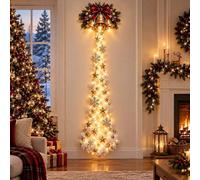unbrand Pre-Lit Christmas Wall Hanging Decor, Leaping Golden Reindeer Waterfall LED Light with Star Snow Ornaments, Festive Wall Sconce for Home Ho...