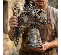 Unbrand Skeleton Fisherman Resin Wall Bell, "This Is My Happy Place" Rustic Outdoor Dinner Bell, Gothic Fishing Decor , Weather-Resistant for Patio...