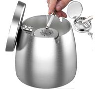 unbrand Stainless Steel Ashtray With Lid Outdoor Windproof Ashtray With Non-slip Base compatible with Outdoor And Indoor Use L Silver