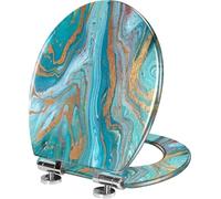 Unbranded Elongated Resin Toilet Seat Quiet Close Quick Release Bathroom | Decorative marbled blue finish with golden sequins, style 3 variant, easy to remove for cleaning