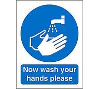 Unbranded Mandatory Sign Wash Hands Adhesive Plastic 30 x 20 cm