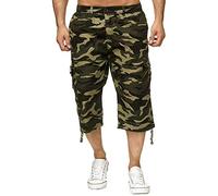Unbranded Mens Camouflage Shorts Elasticated Waist 3/4 Cargo Combat Pocket Summer Trousers M L XL XXL XXXL [Khaki,3XL]
