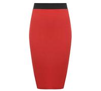 Unbranded New Ladies Women's Plain Midi Pencil Skirt Bodycon Stretch Jersey Office Skirt Size 8-26 (UK L/XL 16-18, Red)