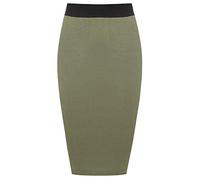 Generic Sports Women's Midi Pencil Skirt Plain Bodycon Stretch Jersey Khaki Size 8-26