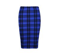 Unbranded New Women Printed Midi Bodycon Pencil Skirt Ladies High Waist Tube Skirt Fancy Dress (S/M (UK 8-10), Blue Tartan)
