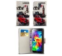 Unbranded Pattern Modern Print Design Wallet Flip Case Cover with Integrated Stand Compatible with Nokia Lumia 635 - Red Vintage Car and Big Ben