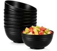 Unbreakable Cereal Bowls, 12 Oz Lightweight Plastic Bowl Set of 8, Reusable Soup Bowls for Rice Noodle Soup Snack Salad Fruit, Dishwasher & Microwave Safe (Black)