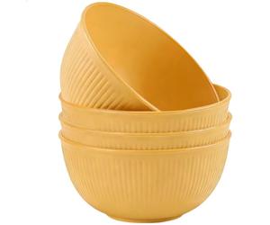 Unbreakable Cereal Bowls, 24 OZ Lightweight Plastic Bowl Set of 4, Reusable Soup Bowls for Rice Noodle Soup Snack Salad Fruit, Dishwasher & Microwave Safe (Yellow)