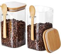 Unbreakable Glass Jars with Airtight Lids and Spoons, 2Pcs Overnight Oats Containers with Lids and Spoons, Glass Food Storage Containers for Coffee Beans, Flour, Sugar, Cookie, Pasta