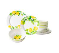 Unbreakable Lemon Melamine Dinnerware Set - 12 Pieces Melamine Bowl And Plates Set, Break Resistant, Lightweight, Dinnerware for Indoors and Outdoors (Lemon Yellow)