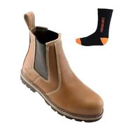 Unbreakable Mens Highland SBP SRA Leather Safety Boots Steel Toe Cap Lightweight Slip Resistant Work Boots with Safety Ankle socks, Tan, 6