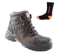 Unbreakable Mens Hurricane Leather Safety Boots Composite Toe Cap Non Metallic Metal Free Lightweight S3 SRC Slip Resistant Waterproof Work Boots with Safety Ankle socks, Brown, 9