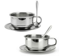 Unbreakable Stainless Steel Teacup and Saucer Set with Spoons - 200ml Classic British Afternoon Tea Set for Garden, Caravan, Camping, Picnic, Camping Coffee Cup Set, Metal Coffee Cups,Durable Teacups