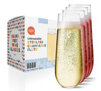 Unbreakable Stemless Champagne Flutes 9oz Set of 4, Shatterproof Tritan Plastic Glasses, Reusable Dishwasher Safe Flute, Wedding, Bachelorette, Travel & Poolside Champagne Glasses