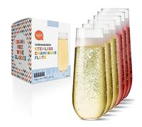 Unbreakable Stemless Champagne Flutes 9oz Set of 6, Shatterproof Tritan Plastic Glasses, Reusable Dishwasher Safe Flute, Wedding, Bachelorette, Travel & Poolside Champagne Glasses