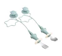Unbreakable Toddler Spoon and Fork with Suction Base Loss Prevention Chain for Independent Feeding Practice Easy Grip Toddler Spoon and Fork
