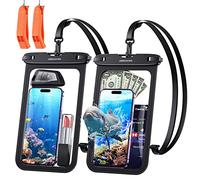 UNBREAKcable 9-Inch Waterproof Phone Pouch, IPX8 Dry Bag, Large Waterproof Phone Case for iPhone 15 Pro Max, 14 Pro, 13, 12, 11, XR, XS, Samsung S23, S22, etc.- 2 Pack with Emergency Whistles Black