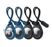 UNBREAKcable AirTag Case 4-Pack, TPU Protective Cover with Nylon Strap for Apple AirTag [Snug Fit & Secure] [Easy Installation] Anti-Scratch 360° Full Body Holder for Keys, Bags - 2 Black & 2 Blue