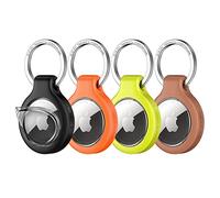 UNBREAKcable AirTag Holder 4-Pack - TPU Protective Case with Durable 304 Stainless Steel Keyring, Water-Resistant & Shockproof - for Keys, Bags, Pets - Black, Orange, Green, Brown