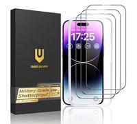 UNBREAKcable for iPhone 14 Pro Screen Protector, 3-Pack Full Coverage Tempered Glass [Military Grade Shatterproof][9H Hardness][Easy Installation Frame][Bubble Free] for iPhone 14 Pro 6.1"