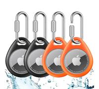 UNBREAKcable Holder for Apple AirTag (4 Pack) - TPU Protective Case with 304 Stainless Steel Twist Lock Carabiner Clip, Anti-Lost, Waterproof, Snug Fit, Anti-Scratch, Black & Orange