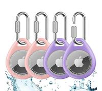 UNBREAKcable Holder for Apple AirTag (4 Pack) - TPU Protective Case with 304 Stainless Steel Twist Lock Carabiner Clip, Anti-Lost, Waterproof, Snug Fit, Anti-Scratch, Purple & Pink