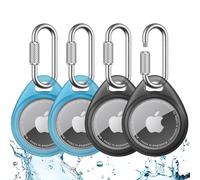 UNBREAKcable Holder for Apple AirTag (4 Pack) - TPU Protective Case with 304 Stainless Steel Twist Lock Carabiner Clip, Anti-Lost, Waterproof, Snug Fit, Anti-Scratch, Translucent Black & Blue