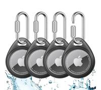 UNBREAKcable Holder for Apple AirTag (4 Pack) - TPU Protective Case with 304 Stainless Steel Twist Lock Carabiner Clip, Anti-Lost, Waterproof, Snug Fit, Anti-Scratch, Translucent Black