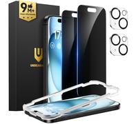 UNBREAKcable iPhone 15 Privacy Screen Protector 2-Pack, Upgraded Dual-Tempered Glass + 2 Camera Lens Protectors, 25° Anti-Spy, Military-Grade 9H+, HD Clear, Anti-Fingerprint, 6.1 Inch