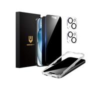 UNBREAKcable iPhone 15 Privacy Screen Protector 2-Pack, Upgraded Dual-Tempered Glass + 2 Camera Lens Protectors, 25° Anti-Spy, Military-Grade 9H+, HD Clear, Anti-Fingerprint, 6.1 Inch
