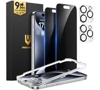 UNBREAKcable iPhone 15 Pro Max Privacy Screen Protector 2-Pack, Upgraded Dual-Tempered Glass + 2 Camera Lens Protectors, 25° Anti-Spy, Military-Grade 9H+, HD Clear, Anti-Fingerprint, 6.7 Inch