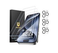 UNBREAKcable iPhone 15 Pro Screen Protector 3-Pack, 3 Tempered Glass + 3 Camera Lens Protectors, 9H Hardness, HD Clarity, Anti-Fingerprint, Case Friendly, 6.1 Inch