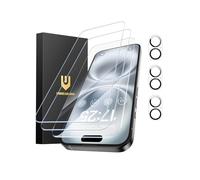 UNBREAKcable iPhone 16 Plus Screen Protector 3-Pack, 3 Tempered Glass + 3 Camera Lens Protectors, 9H Hardness, HD Clarity, Anti-Fingerprint, Case Friendly, 6.7 Inch