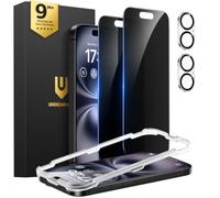 UNBREAKcable iPhone 16 Privacy Screen Protector 2-Pack, Upgraded Dual-Tempered Glass + 2 Camera Lens Protectors, 25° Anti-Spy, Military-Grade 9H+, HD Clear, Anti-Fingerprint, 6.1 Inch