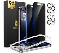 UNBREAKcable iPhone 16 Pro Privacy Screen Protector 2-Pack, Upgraded Dual-Tempered Glass + 2 Camera Lens Protectors, 25° Anti-Spy, Military-Grade 9H+, HD Clear, Anti-Fingerprint, 6.3 Inch