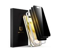 UNBREAKcable Privacy Screen Protector for iPhone 15, Shatterproof Tempered Glass [True 25°Anti Spy] [9H Hardness] [Easy Installation Frame] Private Protector for iPhone 15 6.1"-3 Pack