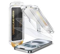 UNBREAKcable Screen Protector for iPhone 16/15, Pull-To-Protect Easy Installation, Auto Dust-Elimination, 9H+ Military-Grade Tempered Glass, Bubble-Free, Case Friendly, HD Clear, 6.1 Inch, 2 Pack