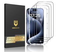 UNBREAKcable Shatterproof Tempered Glass Screen Protector for iPhone 15 Pro Max [3-Pack] [1:1 Full Coverage] [99.99% HD Clear] [Easy Installation Frame] [9H Hardness] for Apple 6.7”