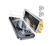 UNBREAKcable Top 9H+ Screen Protector & Lens Protector for iPhone 15 Pro (2+2 Pack),Military-Grade Shatterproof Tempered Glass [99% HD Clear][Easy Install] Bubble-Free & Anti Fingerprint-6.1"