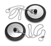uncakil 2 Pack Universal Bath & Sink Plug with Chain - Premium Rubber & Stainless Steel,42mm-45mm Drain Stopper,Leak-Proof Replacement Plug for Bathroom Basin,Kitchen Sink & Bathtub