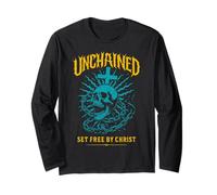 Unchained Set Free by Christ Christian Gothic Skull Cross Long Sleeve T-Shirt