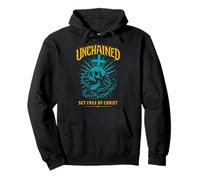 Unchained Set Free by Christ Christian Gothic Skull Cross Pullover Hoodie