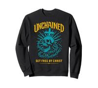 Unchained Set Free by Christ Christian Gothic Skull Cross Sweatshirt