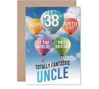 Uncle 38th Birthday Card - Most Amazing Hot Air Balloon - Happy Birthday Card for 38 Year Old Uncle from Nephew Niece, A5 Balloons Stars Bday Greeting Cards